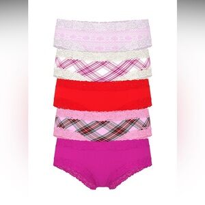 VS PINK Christmas Holiday Wink Lace Trim Cheeky Panties Large Multi 5 Pack NEW